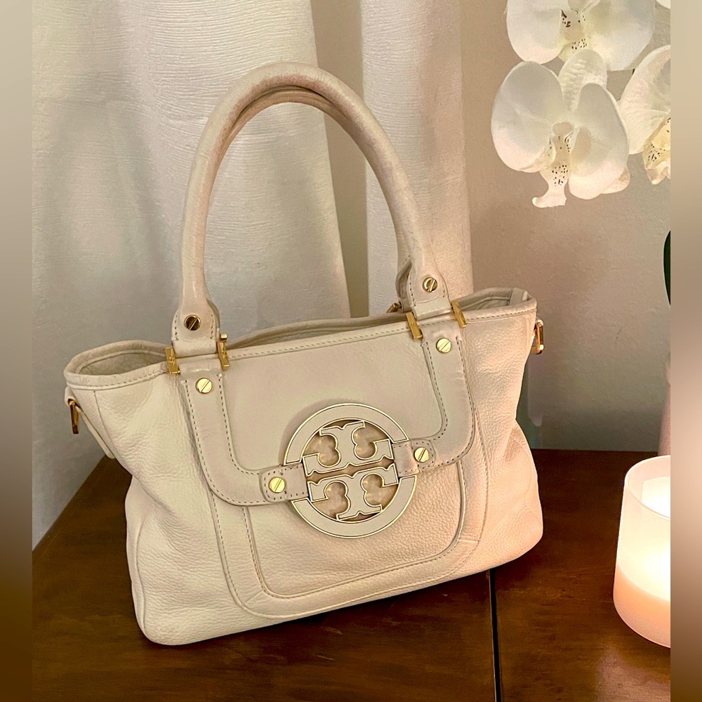 Tory Burch Cream Leather Tote Bag